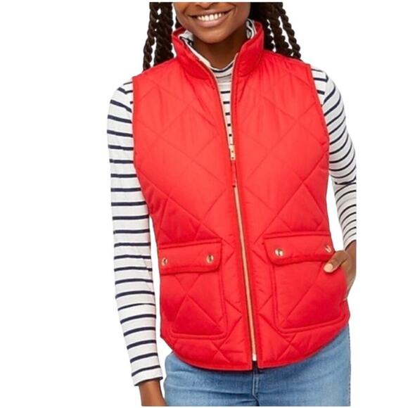 J. Crew Quilted Puffer Down Filled Vest Red Pockets Size Small Gold Hardware - Picture 1 of 9